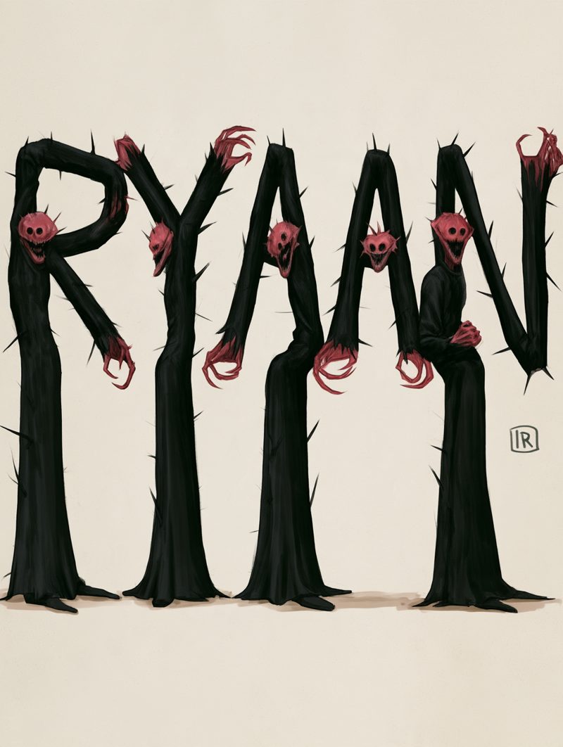 The name RYAAN made of spiky Boiled One letters